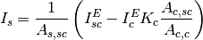 I_s = \frac{1}{A_{s,sc}} \left( I_{sc}^E - I_c^E K_c \frac{A_{c,sc}}{A_{c,c}} \right)