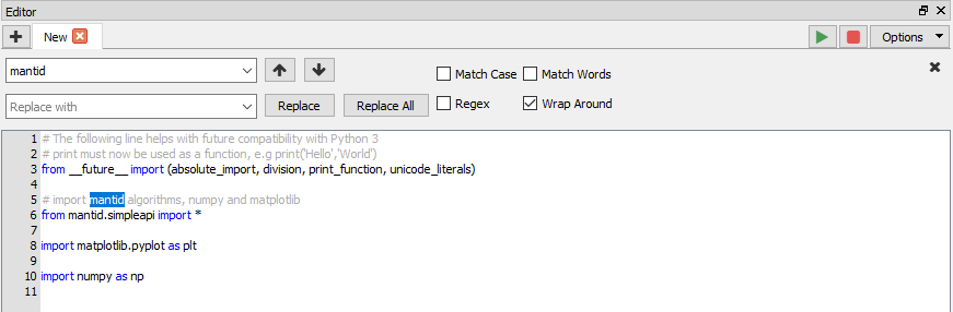 Workbench Script Window — MantidProject 6.15.20260521.2118 documentation
