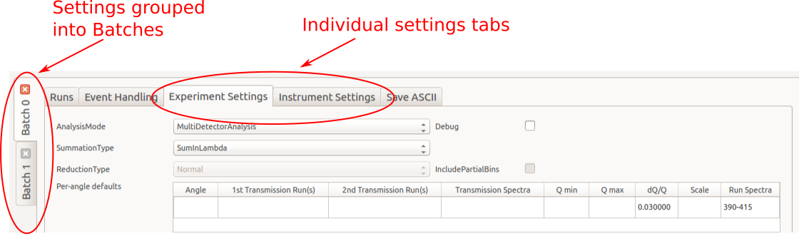 Batch tabs on the ISIS Reflectometry interface