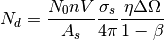 N_d = \frac{N_0 nV}{A_s} \frac{\sigma_s}{4\pi} \frac{\eta\Delta\Omega}{1-\beta}