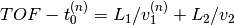 TOF-t_0^{(n)} = L_1/v_1^{(n)} + L_2/v_2