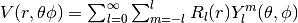 V(r,\theta\phi) = \sum_{l=0}^{\infty} \sum_{m=-l}^l R_l(r) Y_l^m(\theta,\phi)