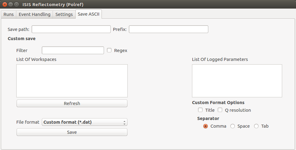 Showing view of the save ASCII tab.