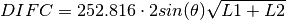 DIFC = 252.816\cdot2sin(\theta)\sqrt{L1+L2}