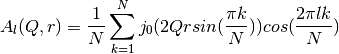 A_l(Q,r) = \frac{1}{N} \sum_{k=1}^{N} j_0( 2 Q r sin(\frac{\pi k}{N}) ) cos(\frac{2\pi lk}{N})