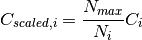 C_{scaled, i} = \frac{N_{max}}{N_{i}} C_i