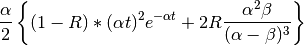 \frac{\alpha}{2} \left\{ (1-R)*(\alpha t)^2e^{-\alpha t} + 2R\frac{\alpha^2\beta}{(\alpha-\beta)^3} \right\}