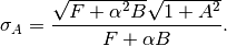 \sigma_A = \frac{\sqrt{ F + \alpha^2 B} \sqrt{1 + A^2} }{F + \alpha B}.