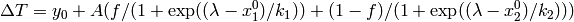 \Delta T = y_0 + A ( f/(1+\exp((\lambda-x^0_1)/k_1)) + (1-f)/(1+\exp((\lambda-x^0_2)/k_2)) )