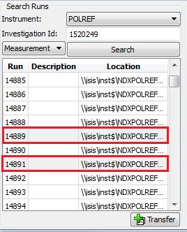 Selecting runs from search table to transfer to processing table