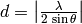 d = \left|\frac{\lambda}{2\,\sin\theta}\right|