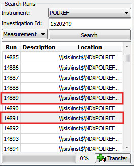 Selecting runs from search table to transfer to processing table