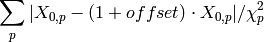 \sum_{p} |X_{0, p} - (1+offset)\cdot X_{0, p}|/\chi^2_{p}