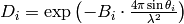 D_i = \exp\left(-B_i\cdot\frac{4\pi\sin\theta_i}{\lambda^2}\right)