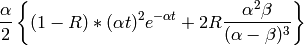 \frac{\alpha}{2} \left\{ (1-R)*(\alpha t)^2e^{-\alpha t} + 2R\frac{\alpha^2\beta}{(\alpha-\beta)^3} \right\}