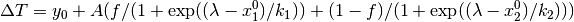 \Delta T = y_0 + A ( f/(1+\exp((\lambda-x^0_1)/k_1)) + (1-f)/(1+\exp((\lambda-x^0_2)/k_2)) )