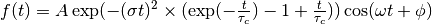 {f(t)=A\exp(-(\sigma t)^2 \times (\exp(-\frac{t}{\tau_c})-1+\frac{t}{\tau_c}))\cos(\omega t + \phi)}