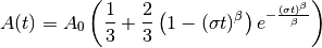 A(t)=A_0\left(\frac{1}{3}+\frac{2}{3}\left(1-(\sigma t)^\beta\right)e^{-\frac{(\sigma t)^\beta}{\beta}}\right)