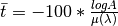 \bar{t}= -100 * \frac{log{A}}{\mu(\lambda)}