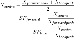 X_{centre} = \frac{X_{forward peak} + X_{back peak}}{2}
SF_{forward} = \frac{X_{centre}}{X_{forward peak}}
SF_{back} = \frac{X_{centre}}{X_{back peak}}