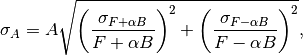 \sigma_A = A \sqrt{ \left( \frac{\sigma_{F + \alpha B} }{F + \alpha B} \right)^2 + \left( \frac{\sigma_{F- \alpha B}}{ F - \alpha B} \right)^2 },