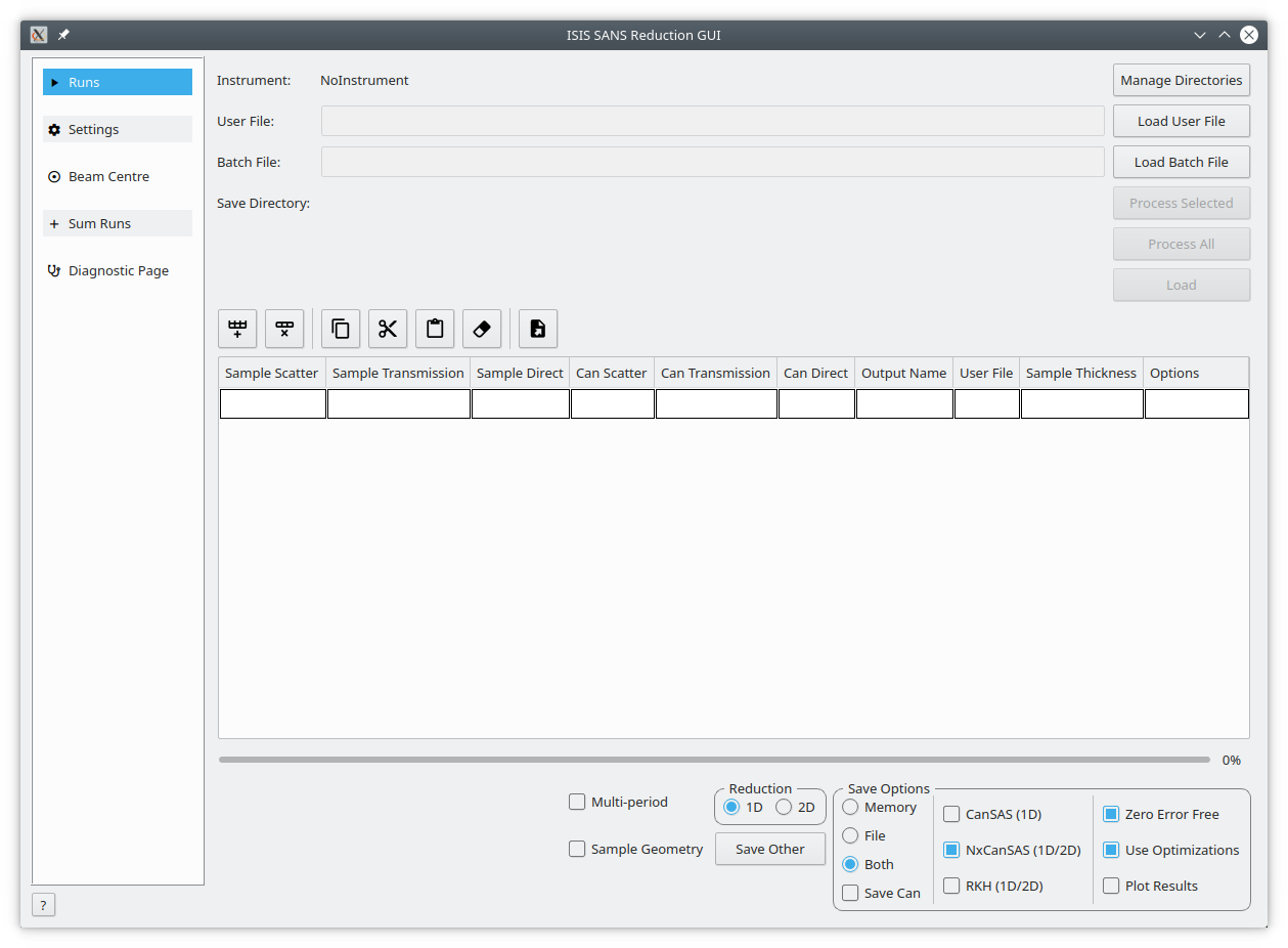 The run tab of the main ISIS SANS interface.